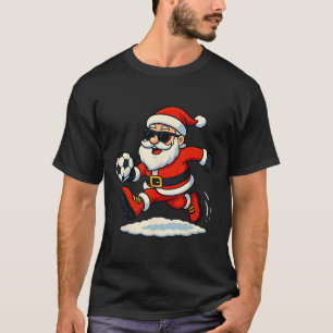 Santa Claus Soccer Sports Playing Christmas Snow X T-Shirt