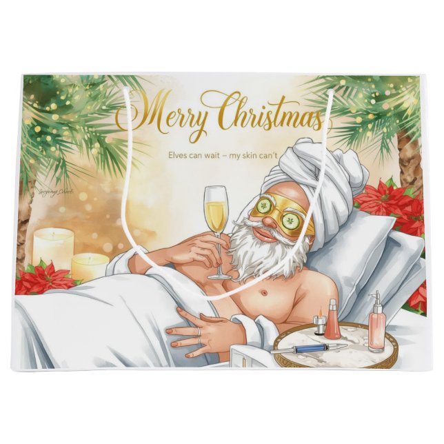 Santa Claus Spa Cosmetic Christmas in California Large Gift Bag (Front)