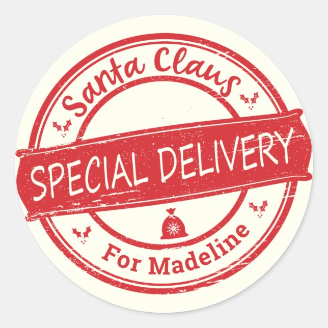 Santa Claus Special Delivery Add Name Classic Round Sticker (Front)