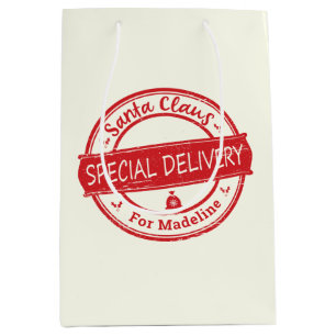 Santa Claus Special Delivery Add Name  Medium Gift Bag