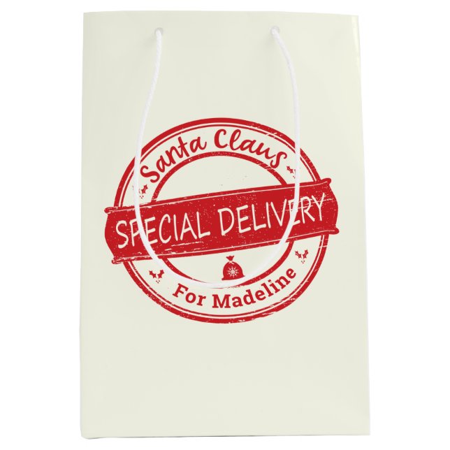 Santa Claus Special Delivery Add Name  Medium Gift Bag (Front)