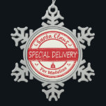 Santa Claus Special Delivery Custom Name Snowflake Pewter Christmas Ornament<br><div class="desc">Santa Claus Special Delivery pewter snowflake ornament with Santa's pack. Customise with name for a special touch!</div>