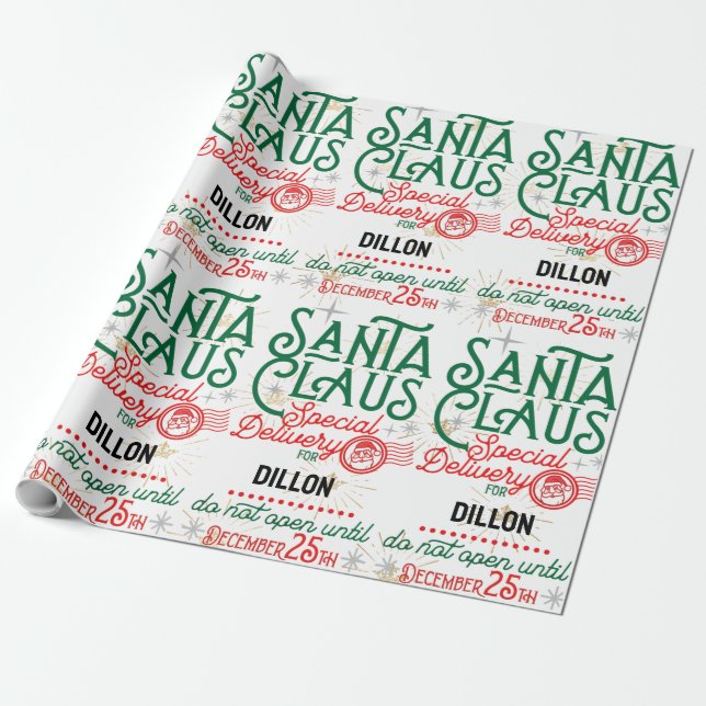 Santa Claus Special Delivery Wrapping Paper (Unrolled)