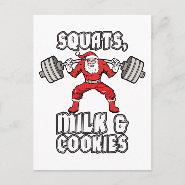 Santa Claus - Squats, Milk and Cookies Holiday Postcard (Front)