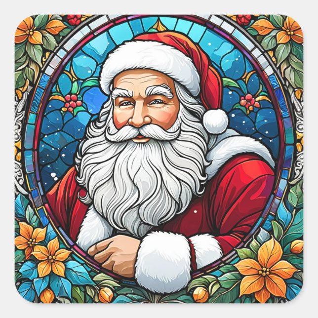 Santa Claus Stained Glass #1 Square Sticker (Front)