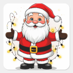 Santa Claus Standing With Christmas Lights Square Sticker