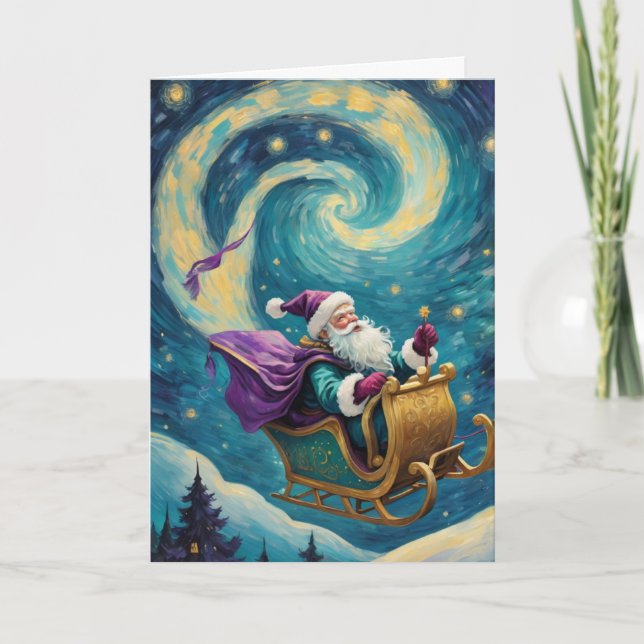 Santa Claus Starry Night Custom Text Card (Front)
