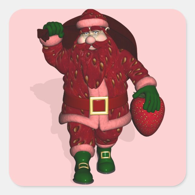 Santa Claus Strawberry Farmer Square Sticker (Front)