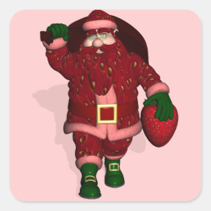 Santa Claus Strawberry Farmer Square Sticker