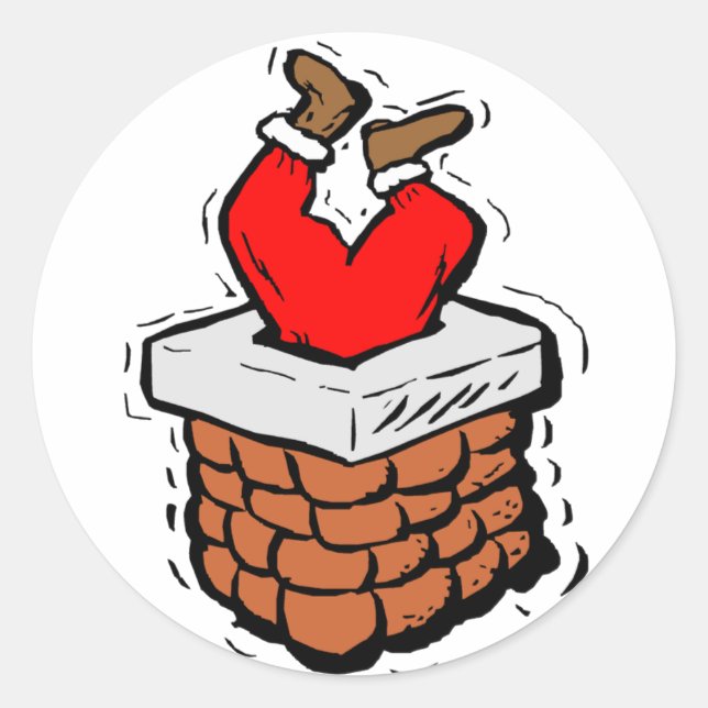 Santa Claus Stuck Chimney Classic Round Sticker (Front)