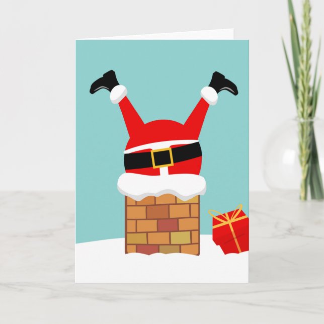 Santa Claus stuck in the chimney on the roof Card (Front)