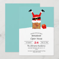Santa Claus stuck in the chimney on the roof