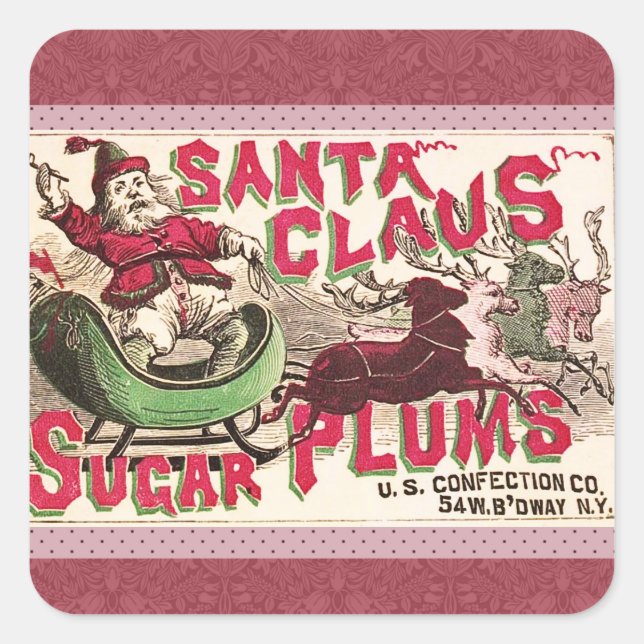 Santa Claus Sugar Plum Christmas Square Sticker (Front)