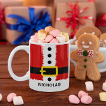 Santa Claus Suit and Belt Buckle Cute Christmas Coffee Mug<br><div class="desc">This delightful, personalised Santa Claus coffee or hot cocoa mug is ideal for your loved ones this holiday season. Adorned with Santa's suit, belt buckle, and name, this charming Christmas mug can be easily customised with your name in the personalisation section to create a unique Christmas mug. It's a wonderful...</div>