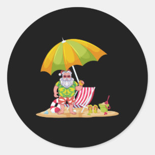 Santa Claus Summer Vacation Tropical Christmas In Classic Round Sticker