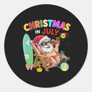 Santa Claus Sungles Beach Christmas In July Men Wo Classic Round Sticker
