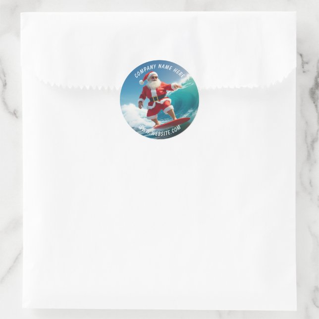 Santa Claus Surfing Christmas In July Classic Round Sticker (Bag)