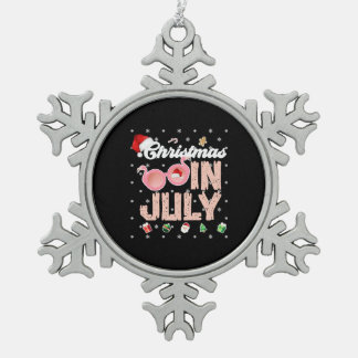 Santa Claus Surfing Hawaiian Christmas In July Snowflake Pewter Christmas Ornament