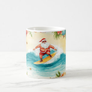 Santa Claus surfing on Christmas Holiday Coffee Mug