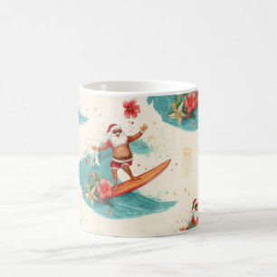 Santa Claus surfing on Christmas Holiday Coffee Mug