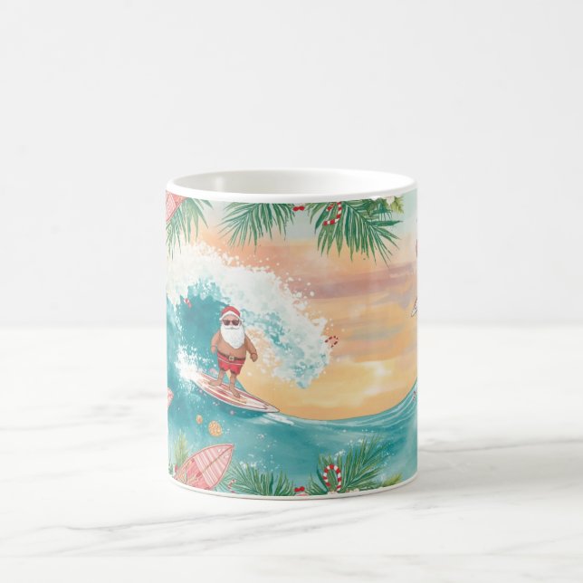  Santa Claus surfing on Christmas Holiday  Coffee Mug (Center)