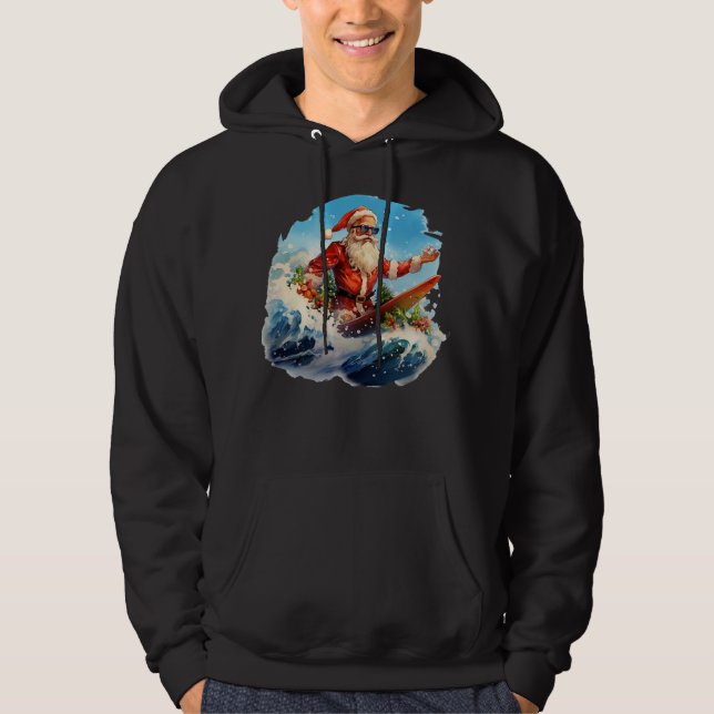 Santa Claus surfing shredding waves Hoodie (Front)