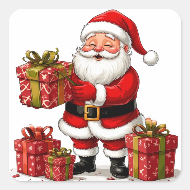 Santa Claus Surrounded By Christmas Presents Square Sticker (Front)