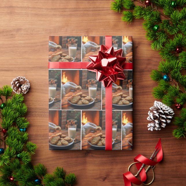 Santa Claus Taking a Cookie Wrapping Paper (Holiday Gift)