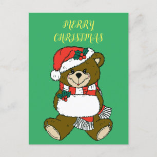 Santa Claus Teddy Bear Christmas Animal Art Postcard