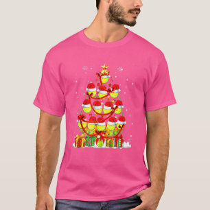 Santa Claus Tennis Ball Xmas Tree Lights Merry Chr T-Shirt