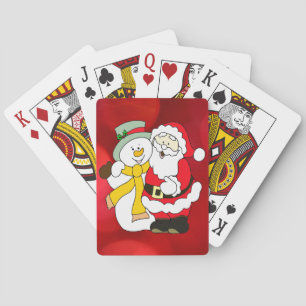 Santa Claus & The Snowman Colourful Illustration B Playing Cards