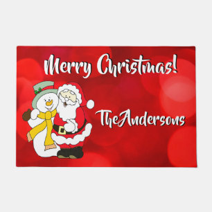 Santa Claus & The Snowman Colourful Illustration Doormat