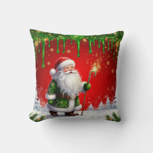 Santa Claus Through Snowy Christmas Wonderland Cushion