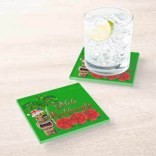 Santa Claus Tiki Mele Kalikimaka Glass Coaster