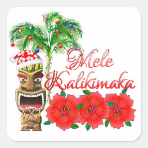 Santa Claus Tiki Mele Kalikimaka Square Sticker