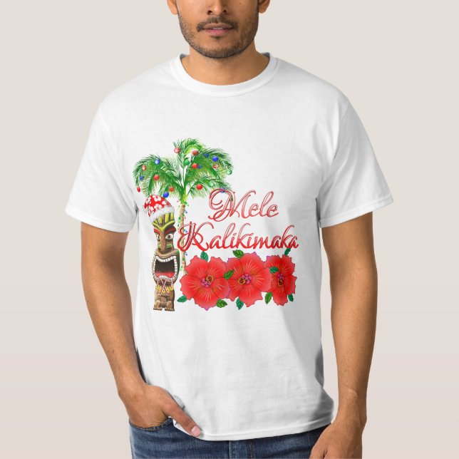 Santa Claus Tiki Mele Kalikimaka T-Shirt (Front)