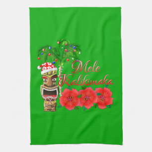 Santa Claus Tiki Mele Kalikimaka Tea Towel