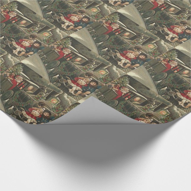 Santa Claus Train Holly Garland Children Wrapping Paper (Corner)