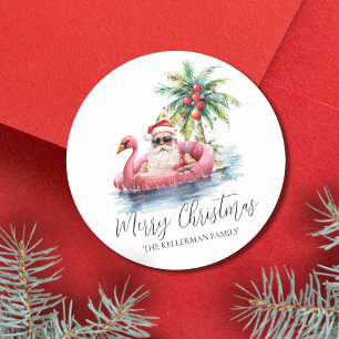 Santa Claus Tropical Beach Christmas Classic Round Sticker
