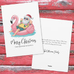 Santa Claus Tropical Beach Christmas Holiday Card<br><div class="desc">Get into the holiday spirit with this fun and whimsical Christmas card featuring a cartoon Santa Claus relaxing in a bright pink flamingo floaty. Dressed in a festive Hawaiian shirt, red shorts, and his classic Santa hat, this laid-back Santa adds a playful twist to your holiday greetings. The floaty bobs...</div>