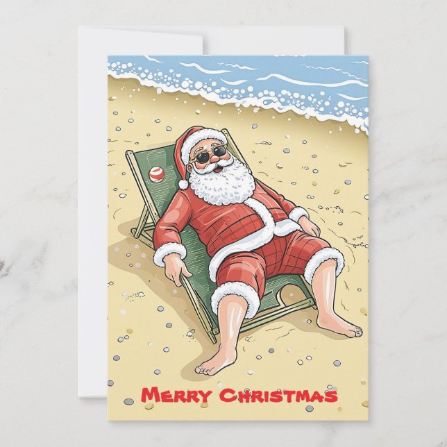 Santa Claus Tropical Beach Merry Christmas Holiday Card (Front)