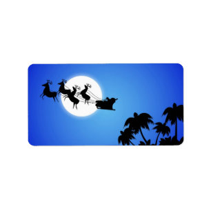 Santa Claus Tropical Christmas Tree Label