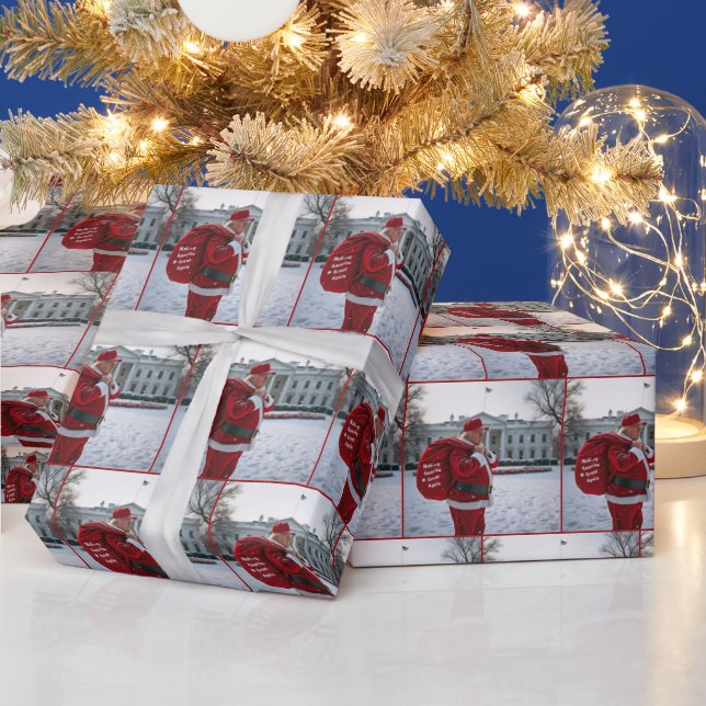Santa Claus Trump In Front of White House Wrapping Paper (Holidays)