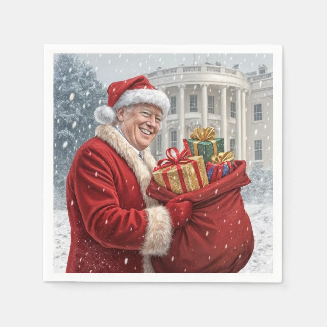 Santa Claus Trump With Gift Bag Napkin (Front)