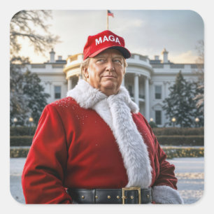 Santa Claus Trump With MAGA Hat Square Sticker