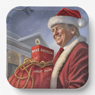 Santa Claus Trump With MAGA Red Sack Paper Plate