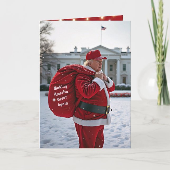 Santa Claus Trump With Red Gift Sack Card (Front)