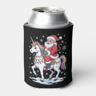 Santa Claus Unicorn Christmas Rainbow Lights Xmas Can Cooler