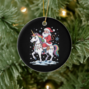 Santa Claus Unicorn Christmas Rainbow Lights Xmas Ceramic Tree Decoration