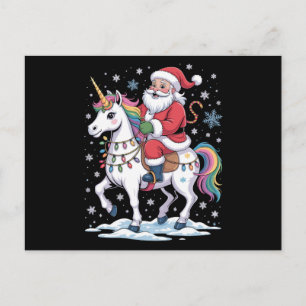 Santa Claus Unicorn Christmas Rainbow Lights Xmas Holiday Postcard